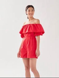 Lb love bonito lovebonito Love Bonito LB Juni Off Shoulder Romper Playsuit Red
