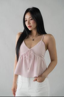 Likka Peony Babydoll Padded Ribbon Top in Pink