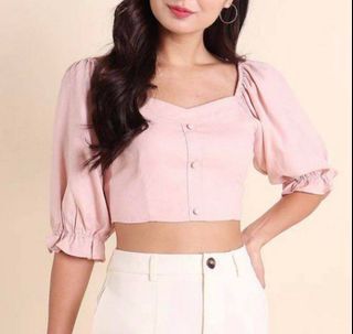 NM - NM EXCLUSIVE ABELLA PUFF SLEEVE CROPPED TOP IN FRENCH PINK (Size M)