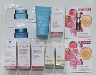 Clarins Hydra-Essentiel light cream, night cream, Scrub, Foaming Cleanser,  Toning lotion, Tonic Treatment oil, Contour Treatment Oil, Lip Comfort Oil, mask