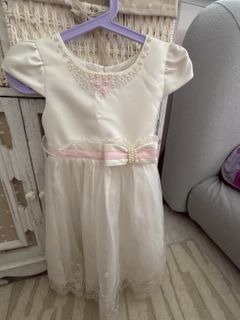 White Dress with Pink Sash - Size 4