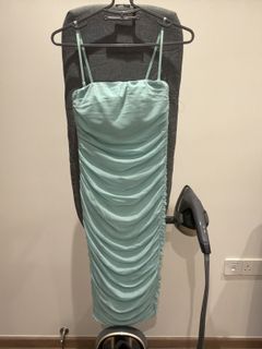 Carrislabelle Mint Green Ruched Midi Dress