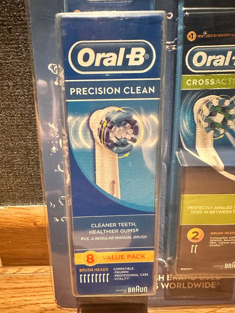 Oral-B Precision Clean & CrossAction Toothbrush Heads (Category: Oral Care) located in Singapore. Submitted by tequierox (Listing ID 1420491047, Image 2). Description: - Brand new Oral-B toothbrush heads pack - Includes 8 Precision Clean heads and 2 CrossAction heads - Compatible with various Oral-B electric toothbrush models - Provides a deep clean.