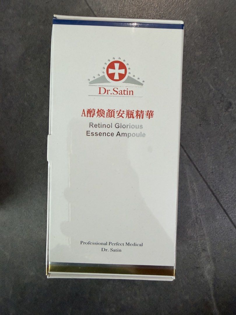 Dr. Satin Retinol Glorious Essence Ampoule (Category: Face Care) located in Singapore. Submitted by shianwong (Listing ID 1424113417, Image 1). Description: - Brand new Dr. Satin Retinol Glorious Essence Ampoule. - Professional medical skincare. - Contains retinol to improve skin texture. - Reduces the appearance of wrinkles. - Expiry date: 07/05/2024.
