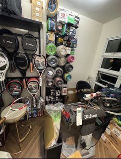 Tennis rackets and stringing and balls