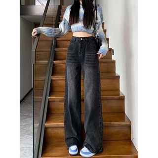High-Waisted Wide Leg Jeans - Black