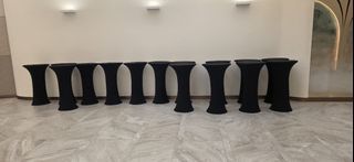 Rental cocktail mocktail table black spandex gold tassel event party birthday corporate rent height bar chair