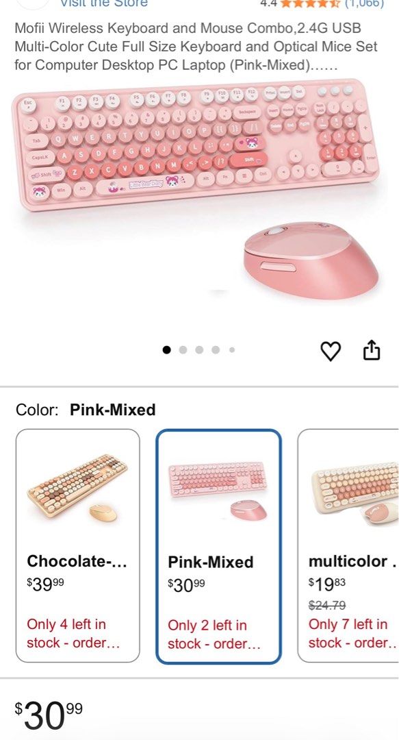 MOFII Pink Wireless Keyboard & Mouse Set (Category: Computer Keyboard) located in Singapore. Submitted by rz1001 (Listing ID 1426473903, Image 2). Description: Self collection $15.