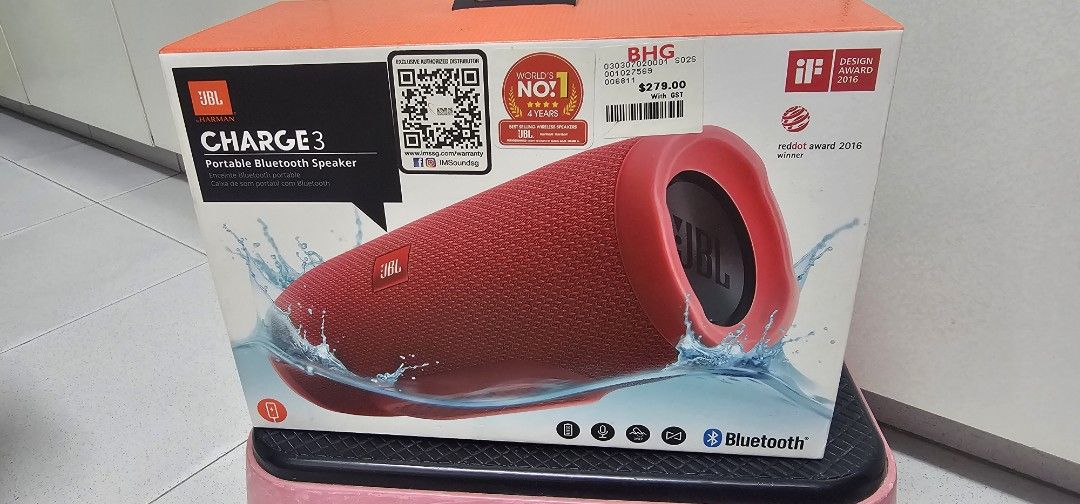 JBL Charge 3 Portable Bluetooth Speaker - Red (Category: Soundbars, Speakers & Amplifiers) located in Singapore. Submitted by reno_31 (Listing ID 1426966988, Image 1). Description: JBL speaker Charge 3 for sale as I am currebtly using HK Onyx speaker 7. .