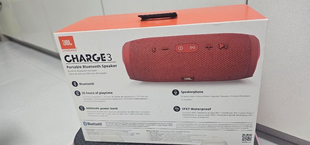 JBL Charge 3 Portable Bluetooth Speaker - Red (Category: Soundbars, Speakers & Amplifiers) located in Singapore. Submitted by reno_31 (Listing ID 1426966988, Image 3). Description: JBL speaker Charge 3 for sale as I am currebtly using HK Onyx speaker 7. .