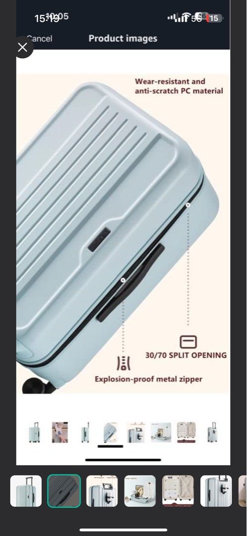 GinzaTravel Trunk Spinner Luggage - Tiffany Blue (Category: Luggage) located in Singapore. Submitted by elleemmanuel (Listing ID 1424337198, Image 5). Description: Used twice, expandable design 20inch Condition 9/10 Selling because I already have a similar luggage NO NEGO.