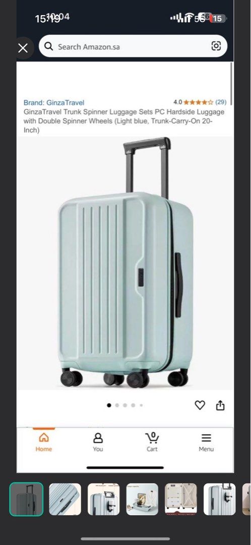 GinzaTravel Trunk Spinner Luggage - Tiffany Blue (Category: Luggage) located in Singapore. Submitted by elleemmanuel (Listing ID 1424337198, Image 1). Description: Used twice, expandable design 20inch Condition 9/10 Selling because I already have a similar luggage NO NEGO.