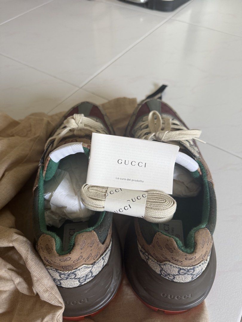 Gucci GG Multicolor Sneakers - Size 11 (Category: Sneakers & Footwear) located in Singapore. Submitted by alvinchipmuck (Listing ID 1427858920, Image 3). Description: Comes with original box, dust bags, and extra laces. Size 11. Features a unique multicolor design with the iconic GG pattern. Soles show minimal wear. Bought at sgd1’300. Selling at a steal. Grab it before it’s gone.
