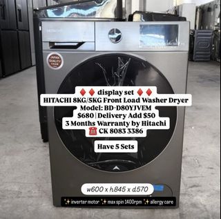 ♦️♦️ HITACHI 8KG/5KG Front Load Washer Dryer Model: BD-D80YJVEM  | display set sale (new not used) 2 in 1 washing machine ☎️ CK 8083 3386