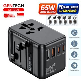 (SG) 🌎 GENTECH PD65W 3 Type-C Travel Charger 65W Super Fast Charging, Laptop & MacBook Compatible, Foldable Multi-Device Travel Adapter