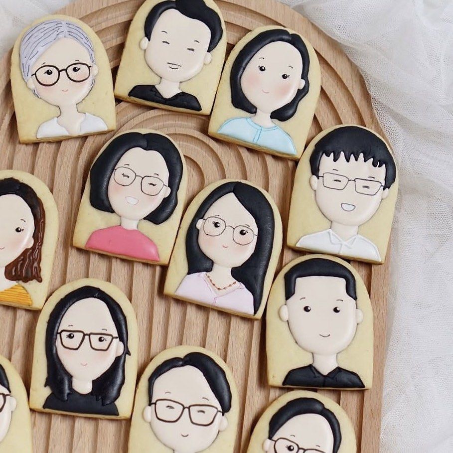 Custom Portrait Cookies | Sugar Icing Cookies for Birthday, Gender Reveal, Farewell, Wedding Gifts or Souvenirs (Category: Homemade Bakes) located in Singapore. Submitted by cottonchocolate (Listing ID 1428682837, Image 2). Description: 🍪 Custom cookies according to design ✅ Price starts from $5 and varies depending on design (please chat to check price) ✅ Minimum order of 15 cookies ✅ Standard delivery at $5 per 15 cookies Cookies will be packe