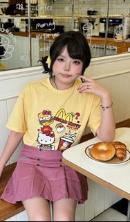 Unisex 100% Cotton Hello Kitty x McDonald’s Graphic Tee – Pastel Yellow Oversized Fit