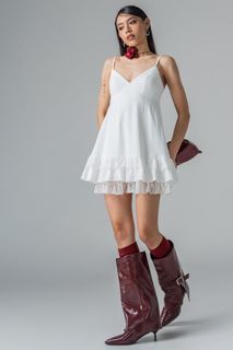 YHF Charmed Tiered Lace Dress in White (S)