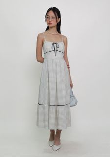 The Tinsel Rack Aurelia Contrast Detail Midi Dress (Plaid)
