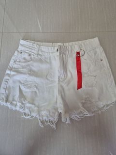 JSWEET White Distressed Denim Shorts - XL