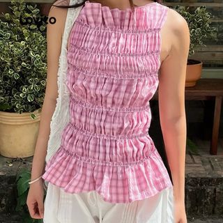 Pink Gingham Smocked Top
