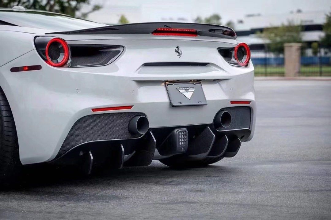 Ferrari 488 Vorsteiner Full Carbon Bodykit + Transparent Engine Cover (Category: Bodykits & Styling) located in Singapore. Submitted by 1812.motorworks (Listing ID 1424728926, Image 3). Description: Upgrade your Ferrari 488 with this stunning Vorsteiner style full carbon bodykit, paired with a transparent engine cover to showcase the beautiful Ferrari engine. Full aggressive aero styling that enhances both performance and visual presence. Package