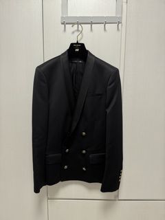 H&M x Balmain Black Shawl Lapel Double Button Blazer Size 48