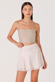 Lovet Masha Chiffon Ruched Tiered Skorts in White