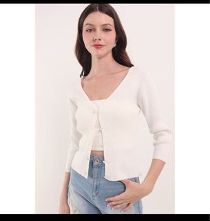 Neonmello LAURA PEARL CARDIGAN IN WHITE