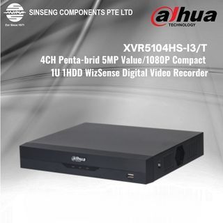Dahua XVR5104HS-I3/T 4CH XVR | DVR [Penta-brid 5M-N/1080P Compact 1U WizSense 4 Channel Digital Video Recorder (DVR) for CCTV Camera