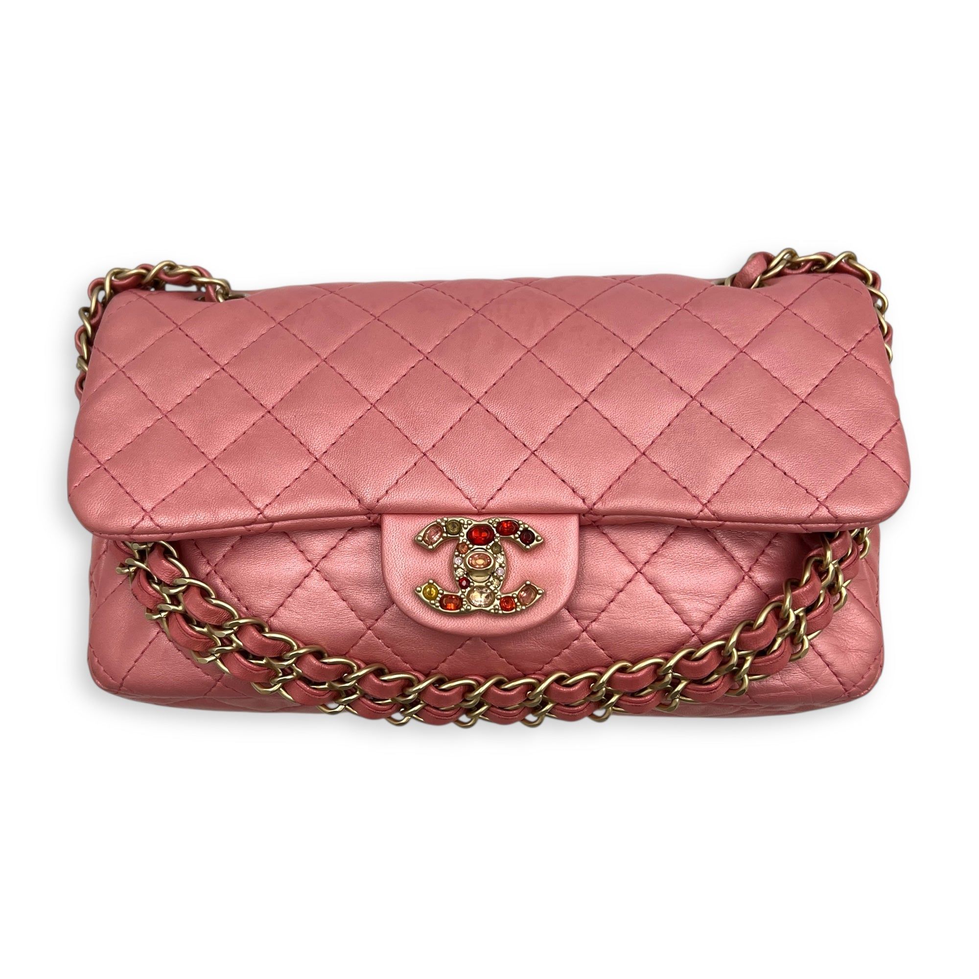 Chanel Precious Jewel Single Flap Medium Pink Shoulder Bag in Calfskin, Gold hardware (Category: Bags & Wallets) located in Singapore. Submitted by carousellluxury (Listing ID 1431224155, Image 7). Description: SKU S2603-010865AN Material Calfskin Size Medium Color Pink Hardware Gold Strap Included, non-detachable and adjustable Dimension (L)25cm x (H)15cm x (W)9cm Accessories Authentication Card, Care Card, Dust Bag, Original Box, Series 1486364