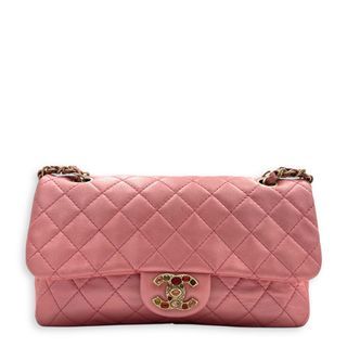 Chanel Precious Jewel Single Flap Medium Pink Shoulder Bag in Calfskin, Gold hardware