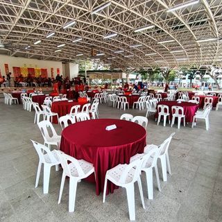 Rental round table black skirting pvc chair rent event party wedding birthday