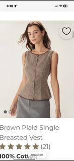 Rihoas Brown Gingham Sleeveless Top with Lace Trim