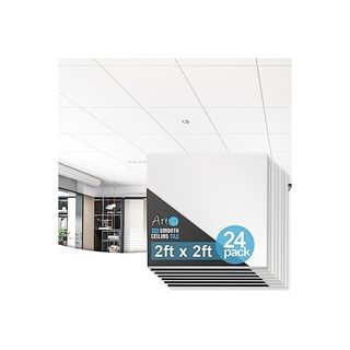 Art3d PVC Drop Ceiling Tiles in White - 24x24in, Waterproof Smooth Tiles Cover 96 Sq. Ft, No Sag and