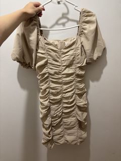 CarrisLabelle Beige Ruched Padded Mini Dress - Size S