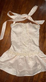 Viet Padded Satin Ice Yellow Halter Dress
