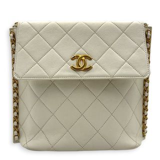 Chanel Chain Flap CC Shoulder Bag White in Calfskin, Gold hardware