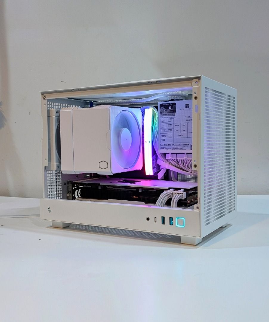 AM5 Mini-ITX Gaming Desktop PC | Ryzen 5 7600 | RX 7700-XT 16GB | 16GB DDR5 | DeepCool CH160 White (Category: Desktops) located in Singapore. Submitted by deus.comp (Listing ID 1430246759, Image 1). Description: 💥Full white aesthetic PC - Case, Cooler, GPU, PSU. 💥Limited-Ed DDR5 6400Mhz Ram with RGB Lighting 💥RX-7700XT punches well with 1080p/1440p easily 💥Small-Factor PSU keeps case clean with cables 💥Wifi Version 6E 💥Last set of a EOL cas