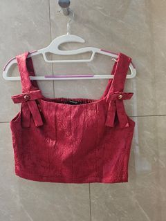Bow Strap Cropped Top - Wine