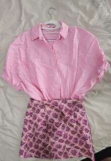 Pink Blouse and Floral Skirt Set