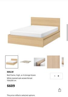 IKEA MALM Bed Frame with 4 Storage Boxes