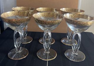 Vintage Champagne Coupe Glasses with Gold Rim (Set of 6)