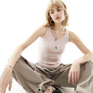 Calvin Klein Baby Pink Ribbed Logo Tank