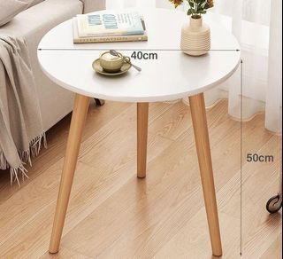 Nordic Solid Wood Round Coffee Table | Mini Side Table | Sofa Corner Table | White Table | Modern Minimalist Living Room Furniture | 1-Layer 40×40×50cm | 2-Layer 50×50×50cm | Small Table for Bedroom, Study or Rental Room
