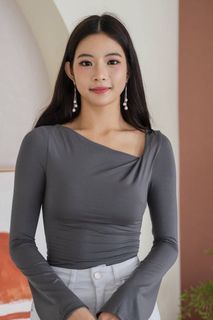 Carrislabelle - Zaya Slant Padded Long Sleeve Top (Gunmetal) (Size S)