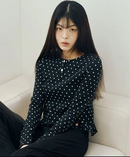 Polka Dot Frill Long Sleeve Black