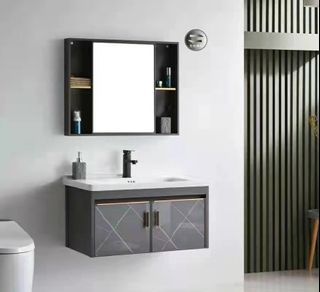 50/60/70/80cm Mocca Grey Bathroom Vanity Set (Toilet Mirror Sink Basin Cabinet)