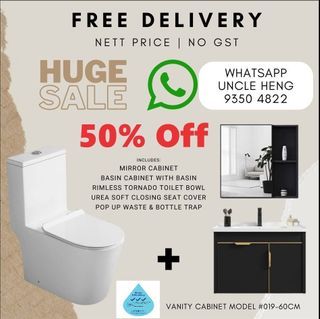 Toilet bowl and Basin Cabinet Packages. 50% Off retails price! $400 Climate Voucher allow.  $528 Only!