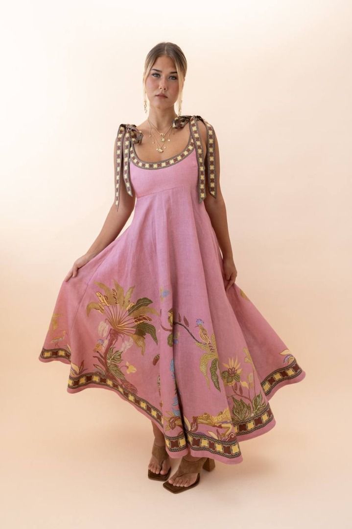 Alemais Zuri Pink Ballet Linen Midi Dress Sundress (Category: Dresses) located in Singapore. Submitted by classycouture_sg (Listing ID 1438118014, Image 7). Description: 🧚‍♀️ 5% off any 2 or more items, always the best prices here! 🧚‍♀️ 🧚‍♀️ Insta @classy.couture.sg for exclusive deals & pieces 🧚‍♀️ ✅ sizes AU6/8/10/12 A sun-kissed artisanal moment — ALEMAIS Zuri Ballet Linen Midi Dress 🩰 This breezy linen sundress features florals, complete